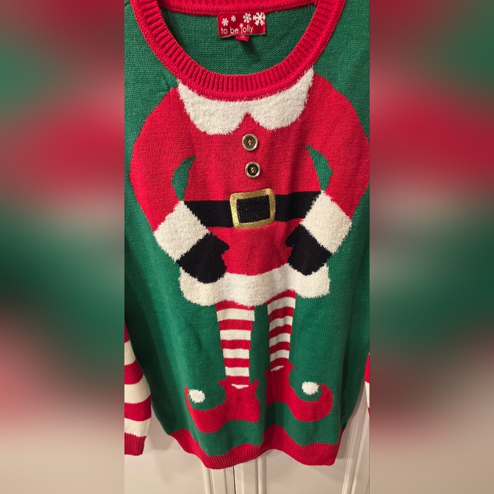 To Be Jolly Women's Crewneck Christmas Sweater - Red, Green, White ~Size Medium - Picture 3 of 9